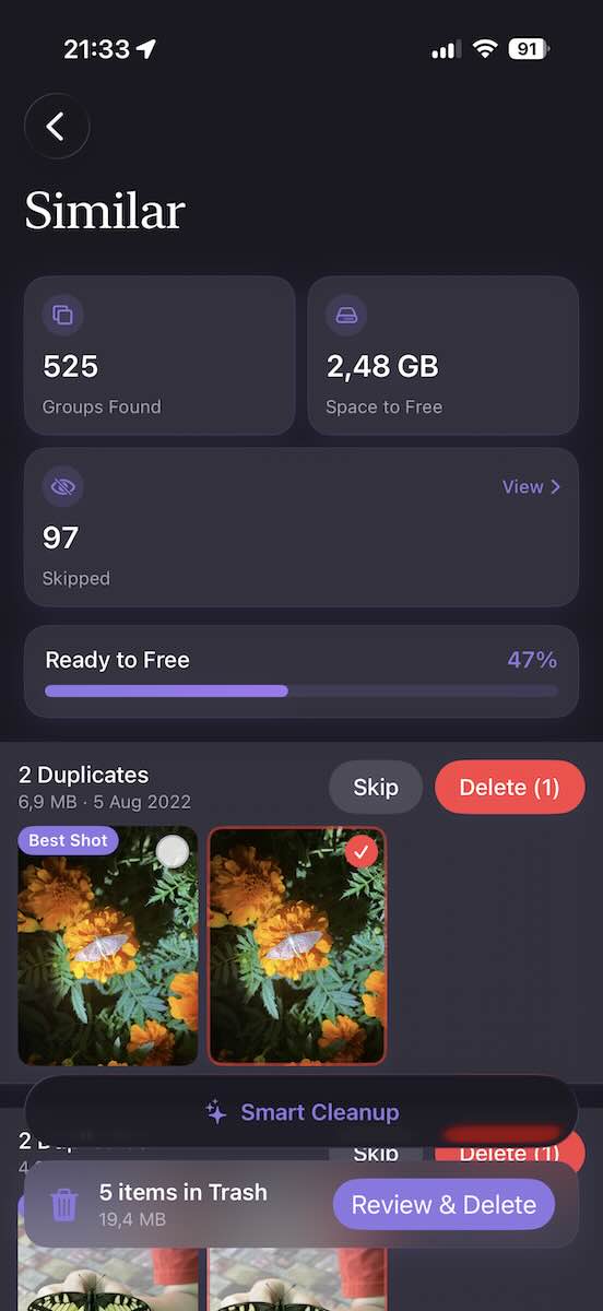 Smart cleanup screen