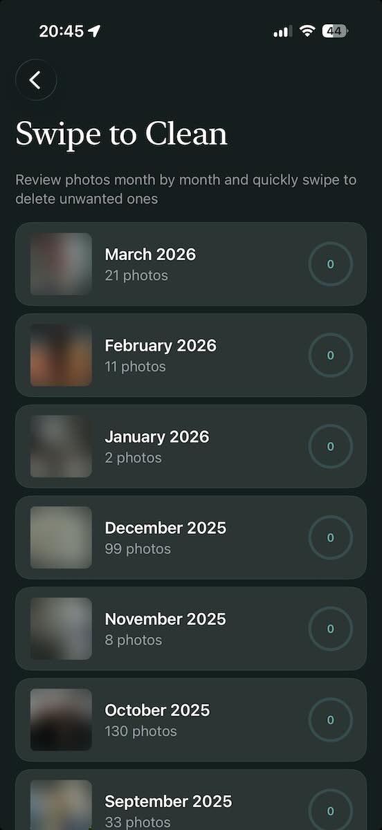 Swipe interface screen